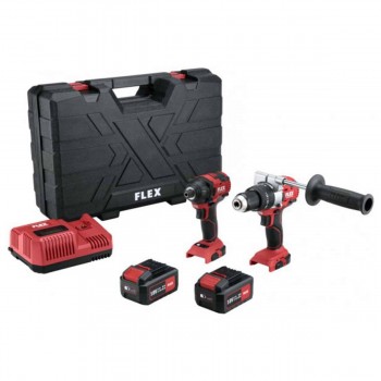 Flex - SET Impact Drill/Driver & Pulse Screwdriver 18V with 2 Batteries 5,0Ah, Quick Charger and Carrying Case - 516236