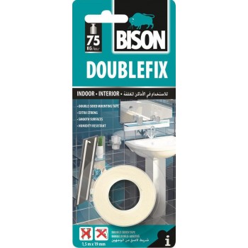 BISON - Double Fix Αυτοκόλλητη Αφρώδης Ταινία Διπλής Όψης Λευκή 19mmX1,5m - 6305458