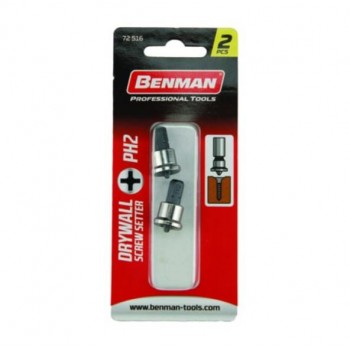 Benman - SET PH2 Drywall Screwdriver Tips with Stop 2PCS - 72516 Benman - SET PH2 Drywall Screwdriver Tips with Stop 2PCS - 72516
