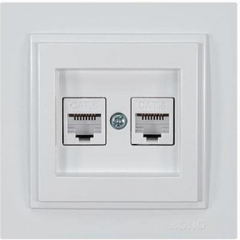 Eurolamp - Double RJ45 Network Socket with Cat6 Type Frame White - 152-10141
