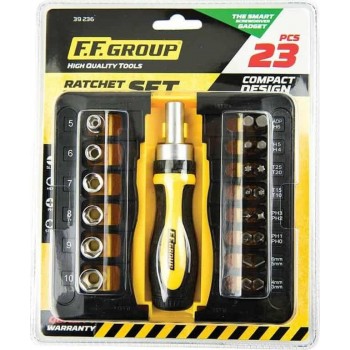 F.F. Group - Ratchet Screwdriver SET with 23 Magnetic Interchangeable Bits - 39236