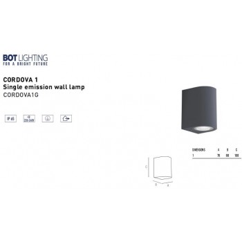BOT LIGHTING OUTDOOR WALL LIGHT CARBON GREY COLOUR CORDOVA1G BOT LIGHTING OUTDOOR WALL LIGHT CARBON GREY COLOUR CORDOVA1G