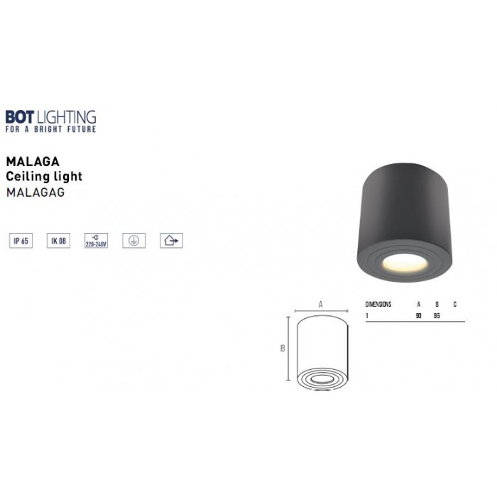 BOT LIGHTING CEILING SPOT LIGHT IP65 GU10 MAX 35W CARBON COLOUR MALAGAG BOT LIGHTING CEILING SPOT LIGHT IP65 GU10 MAX 35W CARBON COLOUR MALAGAG
