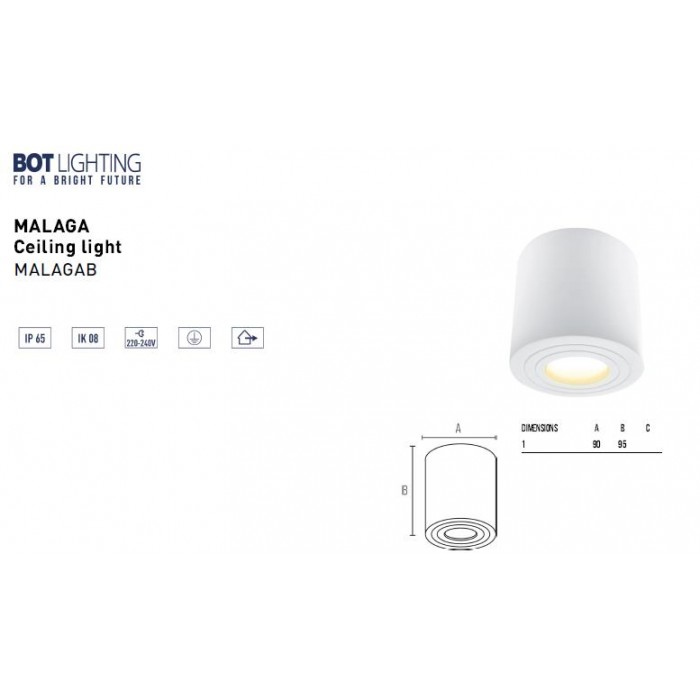 BOT LIGHTING CEILING SPOT LIGHT IP65 GU10 MAX35W WHITE COLOUR MALAGAB BOT LIGHTING CEILING SPOT LIGHT IP65 GU10 MAX35W WHITE COLOUR MALAGAB