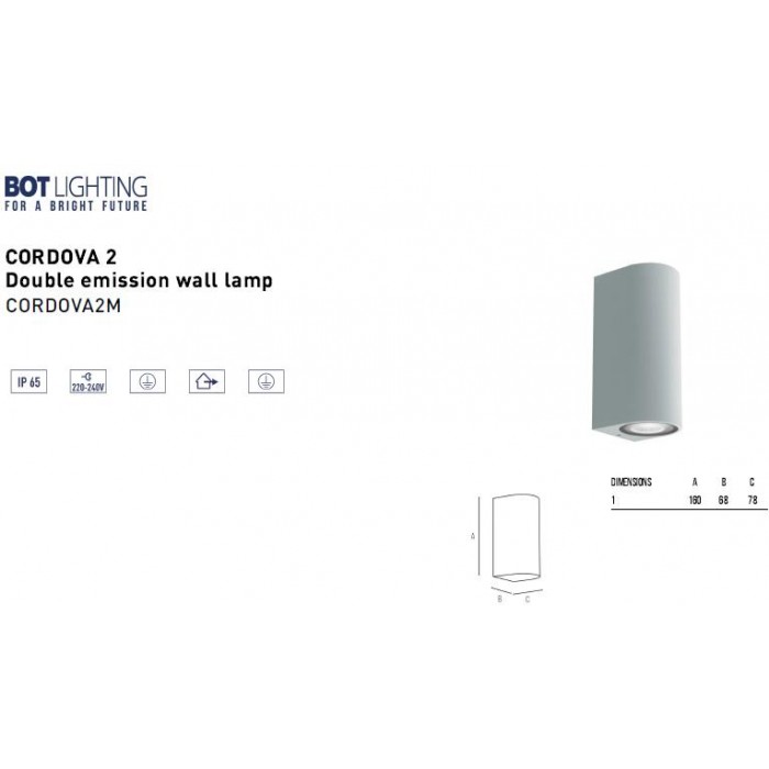 BOT LIGHTINH OUTDOOR WALL SPOT GREY COLOUR CORDOVA2M BOT LIGHTINH OUTDOOR WALL SPOT GREY COLOUR CORDOVA2M