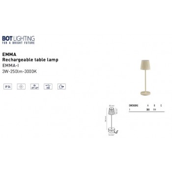 BOT LIGHTING RECHARGEABLE TABLE LAMP LIGHT BEIGE COLOUR EMMA-I BOT LIGHTING RECHARGEABLE TABLE LAMP LIGHT BEIGE COLOUR EMMA-I