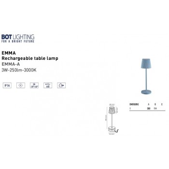 BOT LIGHTING RECHARGABLE TABLE LAMP LIGHT BLUE COLOUR EMMA-A BOT LIGHTING RECHARGABLE TABLE LAMP LIGHT BLUE COLOUR EMMA-A