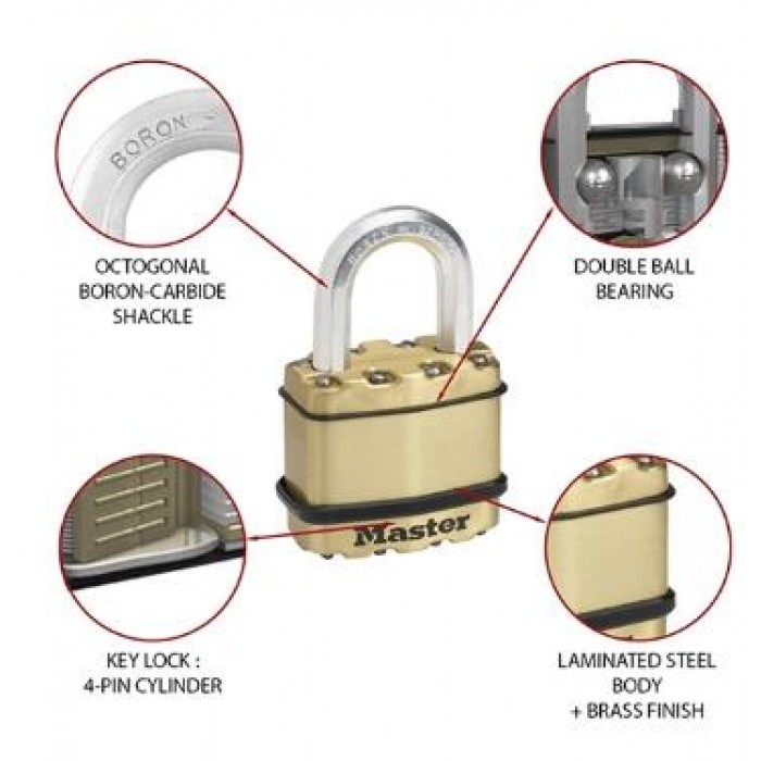 MASTER LOCK - 52MM SECURITY ELEVATOR EXCELL LOCK WITH BRASS FINISH - M50100112