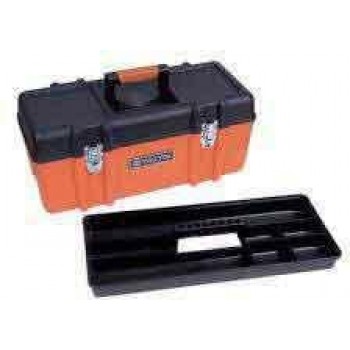 TACTIX Plastic Toolbox with a detachable shelf and metal clips 321106
