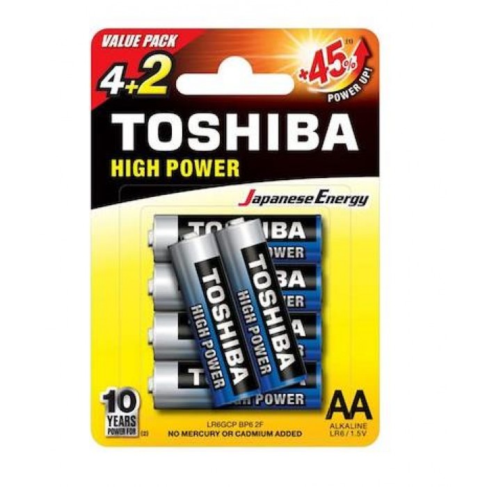 TOSHIBA - ALKALINE BATTERIES - AA 4+2 - LR6GCP BP6 2F TOSHIBA - ALKALINE BATTERIES - AA 4+2 - LR6GCP BP6 2F