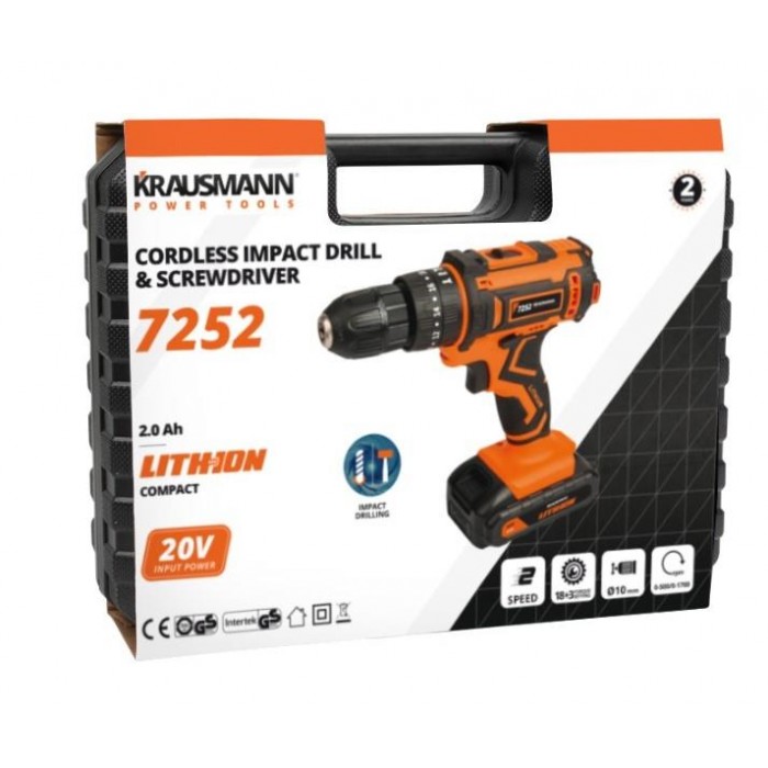 KRAUSMANN - ΔΡΑΠΑΝΟΚΑΤΣΑΒΙΔΟ ΚΡΟΥΣΤΙΚΟ -  2.0Α - 20V - ΚΑΣΕΤΙΝΑ + ΕΞΑΡΤHMATA - 7252 KRAUSMANN - ΔΡΑΠΑΝΟΚΑΤΣΑΒΙΔΟ ΚΡΟΥΣΤΙΚΟ -  2.0Α - 20V - ΚΑΣΕΤΙΝΑ + ΕΞΑΡΤHMATA - 7252