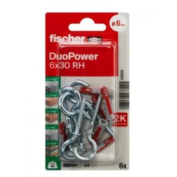 FISCHER - DUOPOWER 6X30 PLUG WITH HOOK 6PCS - 535013 FISCHER - DUOPOWER 6X30 PLUG WITH HOOK 6PCS - 535013