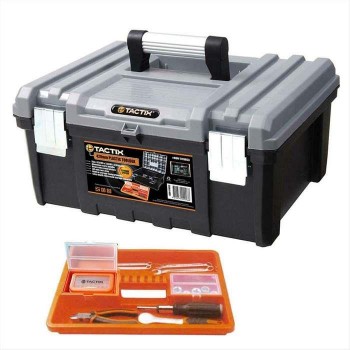 TACTIX Power Tool plastic toolbox with detachable shelf-320332