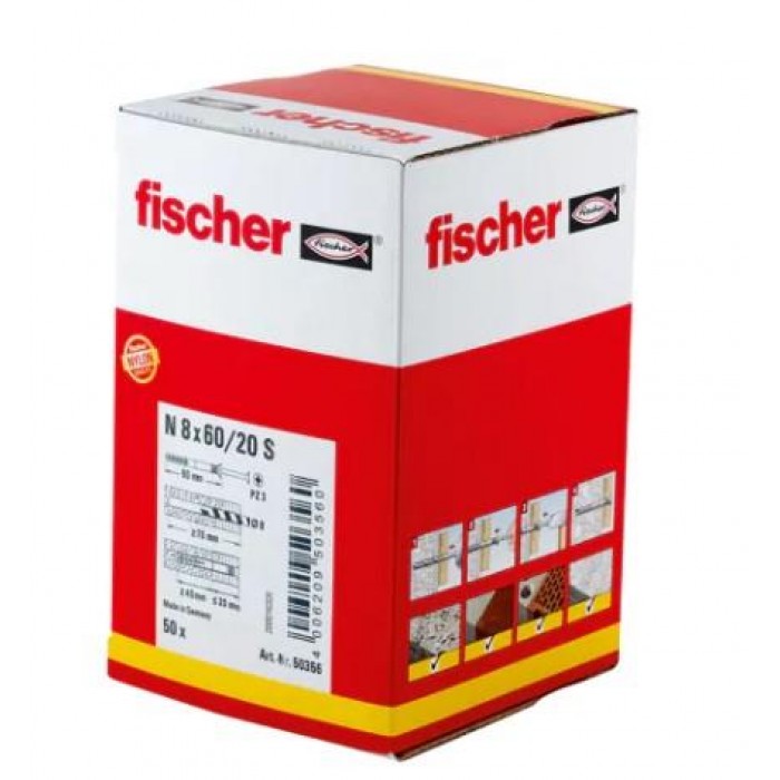 FISCHER - N 8X60/20 S ΚΑΡΦΩΤΟ ΒΥΣΜΑ - 50 ΤΕΜΑΧΙΑ - 50356 FISCHER - N 8X60/20 S ΚΑΡΦΩΤΟ ΒΥΣΜΑ - 50 ΤΕΜΑΧΙΑ - 50356