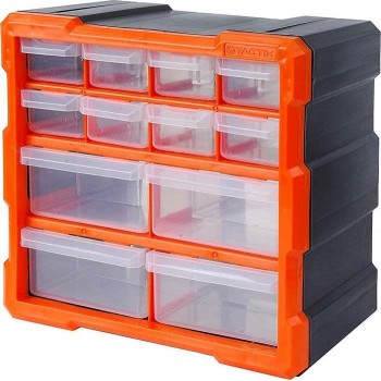 TACTIX Plastic storage box with 12 drawers-320630