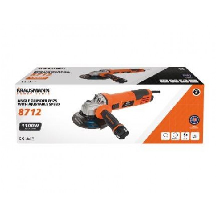 KRAUSMANN - ANGLE WHEEL WITH SPEED ADJUSTMENT - 125mm/1100W - 71951 KRAUSMANN - ANGLE WHEEL WITH SPEED ADJUSTMENT - 125mm/1100W - 71951