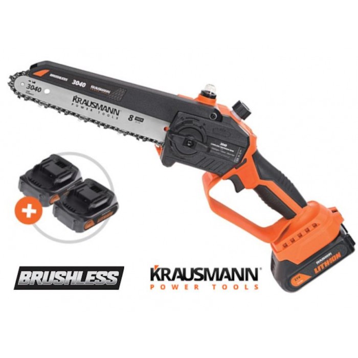 Krausmann Κλαδευτικό Αλυσοπρίονο Μπαταρίας 2x2Ah Brushless 21V 0.775kg με Λάμα 20cm