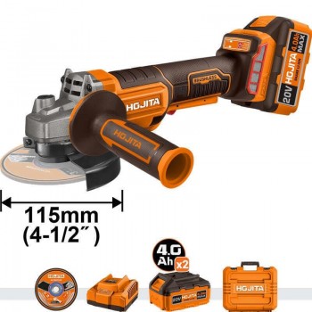 Hojita HJLAPM31 Brushless Γωνιακός Τροχός Μπαταρίας 20V Li-Ion 115mm Με Μπαταρία 4.0Ah & Βαλίτσα Hojita HJLAPM31 Brushless Γωνιακός Τροχός Μπαταρίας 20V Li-Ion 115mm Με Μπαταρία 4.0Ah & Βαλίτσα
