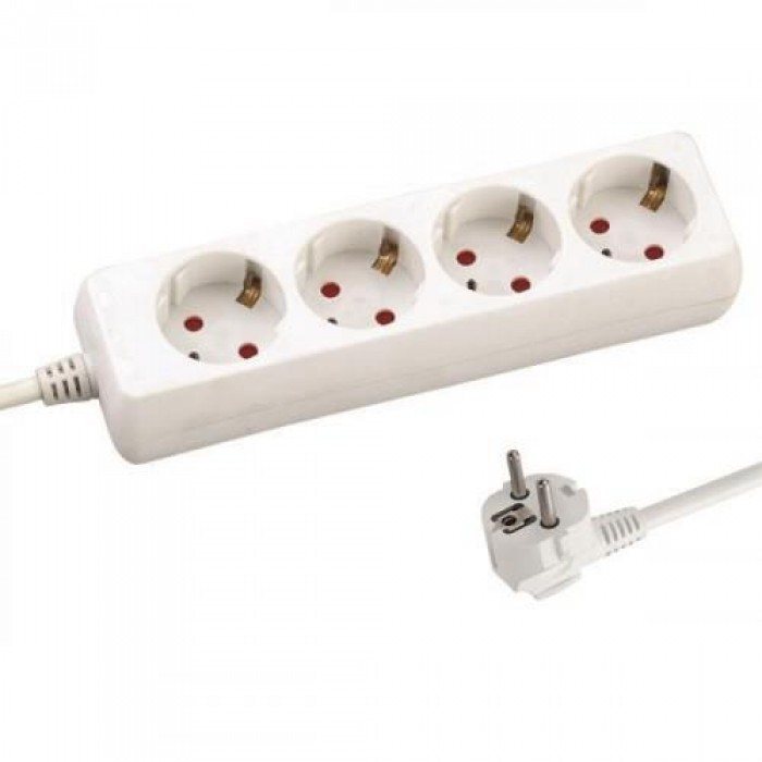 Eurolamp - 4-seater Multi-seater with Contact Protection and 1.5m White Cable - 147-62202 Eurolamp - 4-seater Multi-seater with Contact Protection and 1.5m White Cable - 147-62202