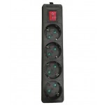 Eurolamp - 4-seater Multi-socket with Switch and Cable 1.5m Black - 147-62262