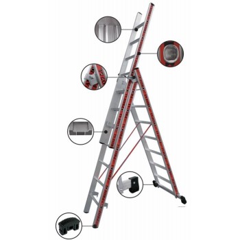PROFAL Aluminum Ladder Folding three pcs. 3x13 steps with traverse 800313