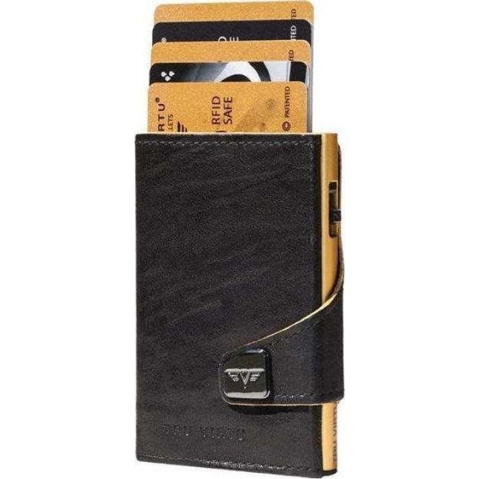 TRU VIRTU (Caramba Black-Yellow/Gold) Hi-Tech Δερμάτινο πορτοφόλι με εσωτερική θήκη αλουμινίου με προστασία κλοπής δεδομένων RFI